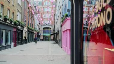Empty London Streets during Coronavirus Lockdown, showing quiet and deserted Carnaby Street roads in a popular tourist area in the global pandemic Covid-19 shutdown in England, Europe