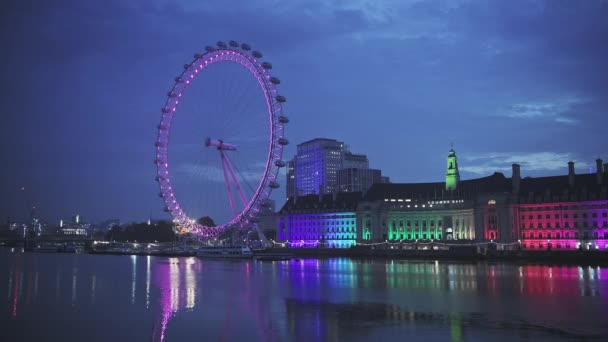 London Eye Night River Thames Central London Lit Completely Empty — Stock Video