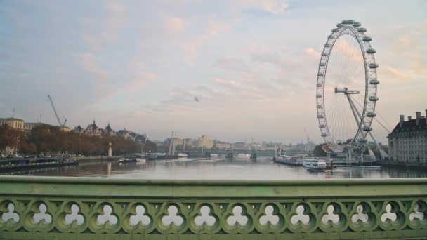 London Eye River Thames Central London Dramatic Sunrise Covid Coronavirus — ストック動画