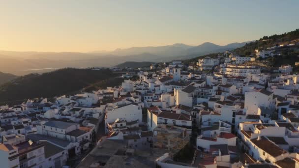 Aerial Drone View Spain Spanish Town Mountains Sunset Costa Del — 图库视频影像