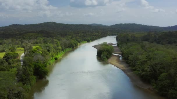 Aerial Drone View Rainforest River Mountains Scenery Costa Rica Boca — Vídeo de Stock