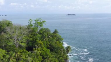 Aerial Drone View of Rainforest on the Pacific Ocean Coast in Costa Rica, Coastal Tropical Jungle Landscape Scenery with the Sea and Beautiful Coastline, a Dramatic Seascape in Central America