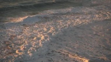 Waves Breaking Ocean Background, Orange Seascape with Copy Space, Coastal Scene from Aerial Drone View