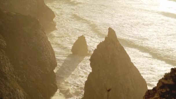 Aerial Drone View Cliffs Dramatic Portugal Coast Scenery Lisbon Atlantic — стоковое видео