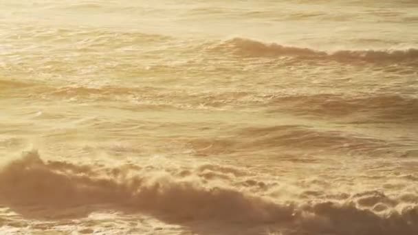 Orange Sunset Seascape Waves Background Copy Space Sustainable Renewable Energy — Wideo stockowe