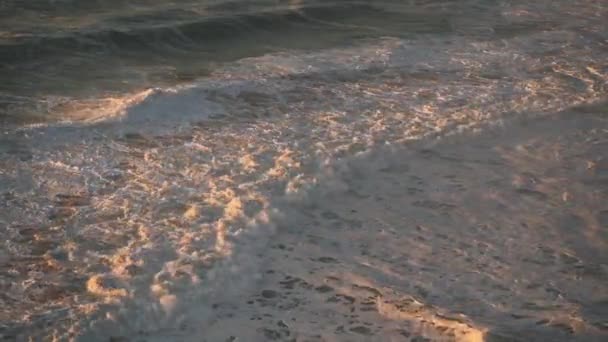 Waves Breaking Ocean Background Orange Seascape Copy Space Coastal Scene — Video