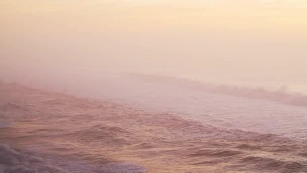 Beautiful Waves Breaking Ocean Seascape Background Sunset Pastel Muted Warm — Video