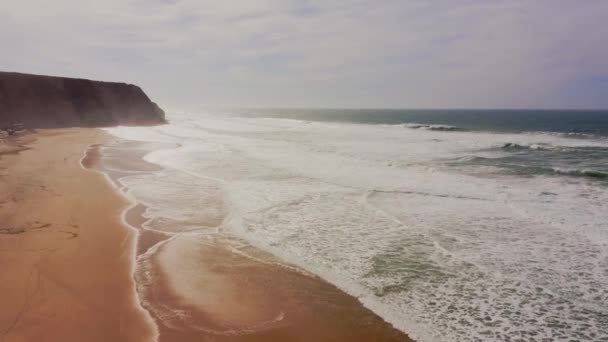 Praia Grande Beach Sintra Lisbon Portugal Atlantic Coast Beautiful Sandy — Stockvideo