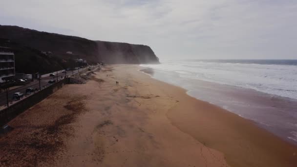 Praia Grande Beach Sintra Lisbon Portugal Atlantic Coast Beautiful Sandy — Vídeo de stock