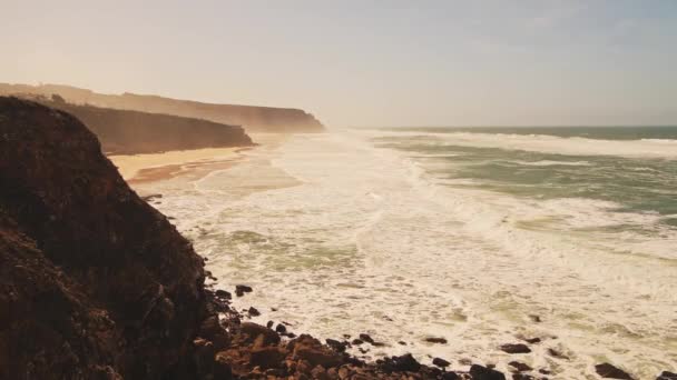 Aerial Drone View Praia Grande Sandy Beach Cliffs Showing Coastal — Video Stock