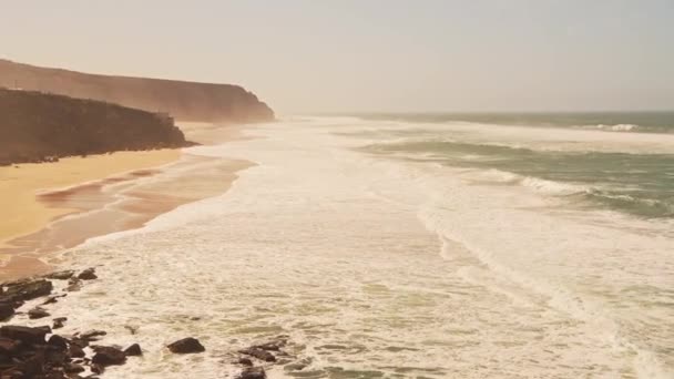 Aerial Drone View Praia Grande Sandy Beach Cliffs Showing Coastal — Vídeos de Stock