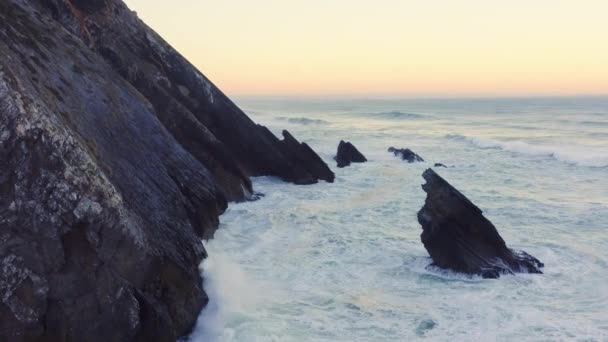 Aerial Drone View Portugal Atlantic Coast Lisbon Dramatic Rugged Rocky — Vídeos de Stock