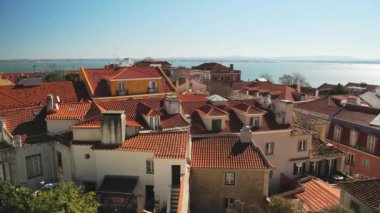 Aerial View of Houses in Lisbon, Portugal, Street of Beautiful Old Buildings in City Centre Representing Homes and Housing Market Property Real Estate in Portugal, Europe