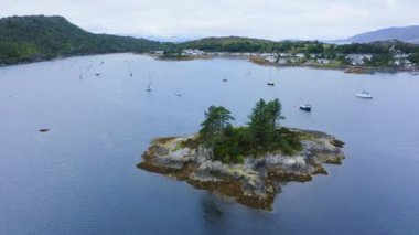 Aerial Drone View of Beautiful Scottish Highlands Landscape, Scotland, of Loch Carron, a Lake at Plockton Town on NC500 (North Coast 500) Route in UK