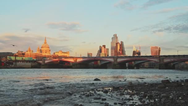 Pauls Cathedral River Thames Low Tide Popular Building Iconic Tourist — ストック動画