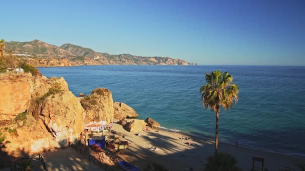 Aerial Drone View Beautiful Beach Mediterranean Coast Spain Nerja Costa — Vídeos de Stock