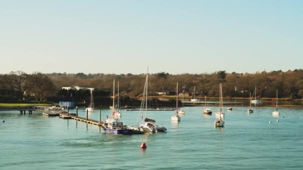 Aerial Drone View Sailing Boats Fishbourne Harbour Isle Wight England — 图库视频影像