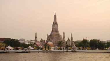 Thailand Bangkok Sunset River City Scene Cityscape Skyline, Buddhist Temple of Wat Arun and Chao Phraya River, a Famous Beautiful Building and Popular Tourist Landmark, Southeast Asia