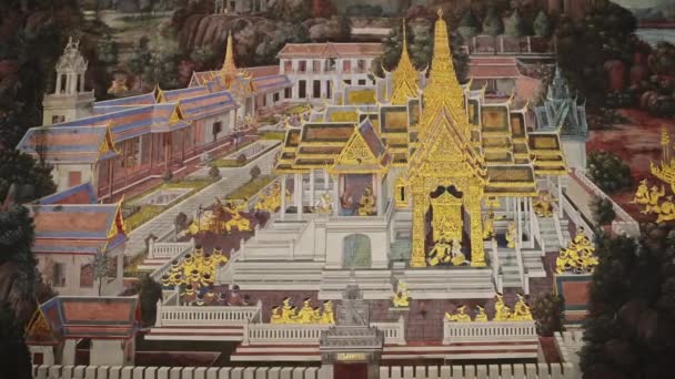 Thailand Bangkok Grand Palace Temple Complex Mural Painting Gold Leaf — Stock video