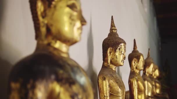 Row Lots Gold Buddha Statues Bangkok Grand Palace Buddhist Temple — Video Stock
