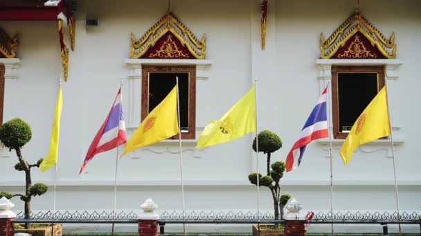 Thailand Flag Thai Buddhist Temple Chiang Mai Blowing Wind Wat — Stockvideo