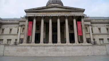 London in Covid-19 Coronavirus lockdown with quiet, empty deserted streets with no people at The National Gallery at Trafalgar Square in Central London in the City of Westminster, England, UK
