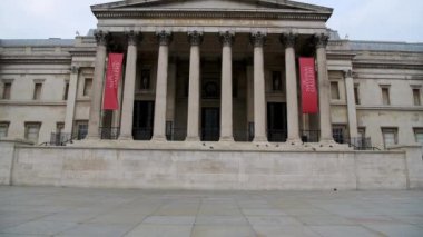 London in Covid-19 Coronavirus lockdown with quiet, empty deserted streets with no people at The National Gallery at Trafalgar Square in Central London in the City of Westminster, England, UK