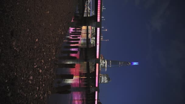 Vertical Video London Skyline Lights Night River Thames Beach Low — 비디오