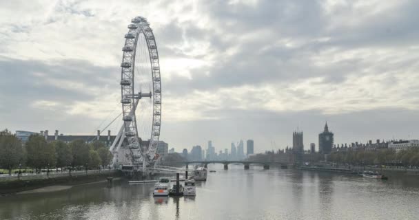 Timelapse London Eye River Thames Sunset London Skyline Time Lapse — Stockvideo