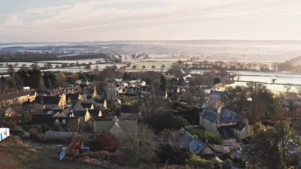 Aerial Drone Video Cotswolds Village English Countryside Fields Scenery Houses — Stock Video