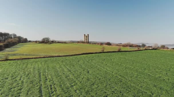 Aerial Drone Video Broadway Tower Famous Old Building Landmark Cotswolds — Vídeo de stock
