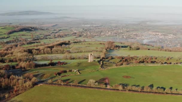 Aerial Drone Video Broadway Tower Famous Old Building Landmark Cotswolds — Video Stock