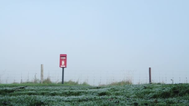 Iconic Red English Post Box Postbox Village Countryside Road England — Stock video