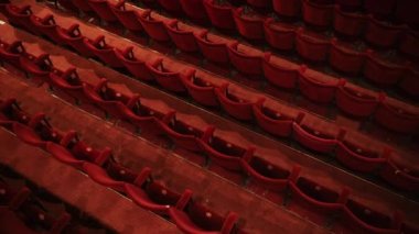 Empty theater opera house seats seen from above during Coronavirus, closed business concept affecting the arts and theatre due to Covid