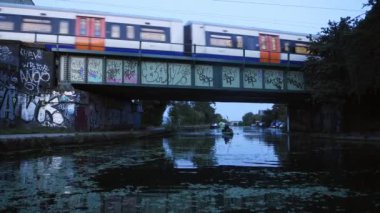 Kayaking Under Train Bridge in Central London - Blue Hour Evening View