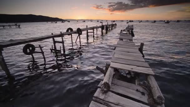 Sunset View Wooden Pier Lake Titicaca Copacabana Town Bolivia — Video