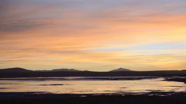 Panoramic Landscape View Salt Flats Salar Uyuni Bolivia Sunset — стокове відео