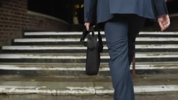 Businessman Walking Stairs Office Building Briefcase — Stock video