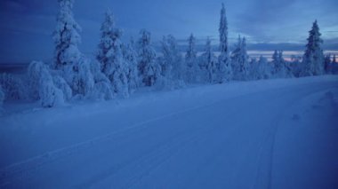The bluish white winter wonderland of Lapland, Finland - wide shot