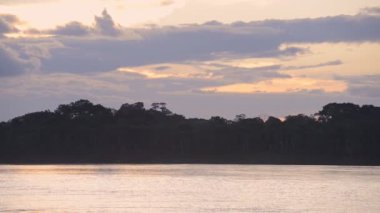 Amazon river flowing through the rainforest, at dusk, Peru