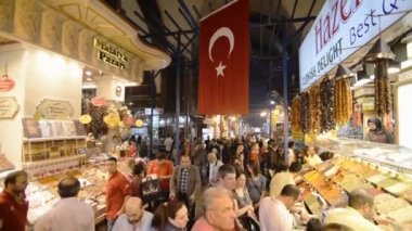 People walking around, Turkish Delight stall at The Grand Bazaar market, Istanbul, Turkey