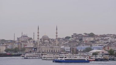 New Mosque and Hagia Sophia seen across the Golden Horn, Istanbul, Turkey, at dusk
