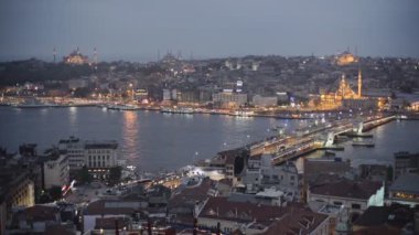 Mosques in the historical Sultanahmet District of Istanbul, seen across the Golden Horn, Turkey, at night