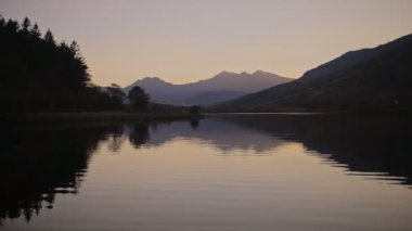 Lake view in Snowdonia national park, Wales, on a windy evening, at dusk