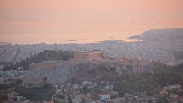 Landscape View Athens Acropolis Likavitos Hill Attica Region Greece Dusk — Vídeos de Stock
