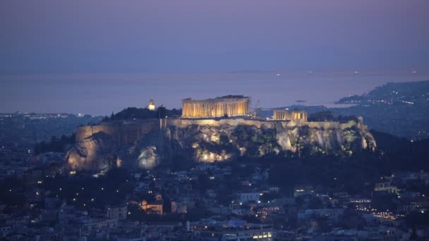 Panoramic View Athens Acropolis Likavitos Hill Attica Region Greece Night — Αρχείο Βίντεο