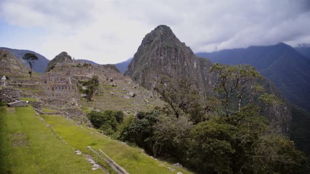 Machu Picchu Ruins Terraces Mountains Landscape View Peru — Stock Video