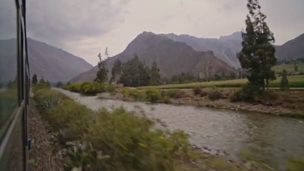 Mountains Landscape View River Train Window Cusco Machu Picchu Peru — Stok video