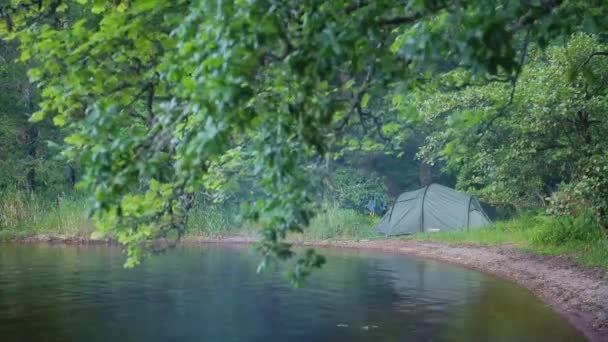 Tent Set Coastline Loch Ness Scotland Moody Windy Evening — Stock video