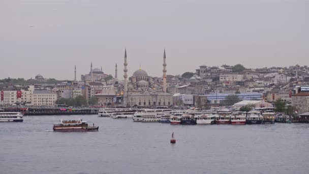 Turkish Mosques Landscape View Golden Horn Cruises Passing Istanbul Turkey — Wideo stockowe
